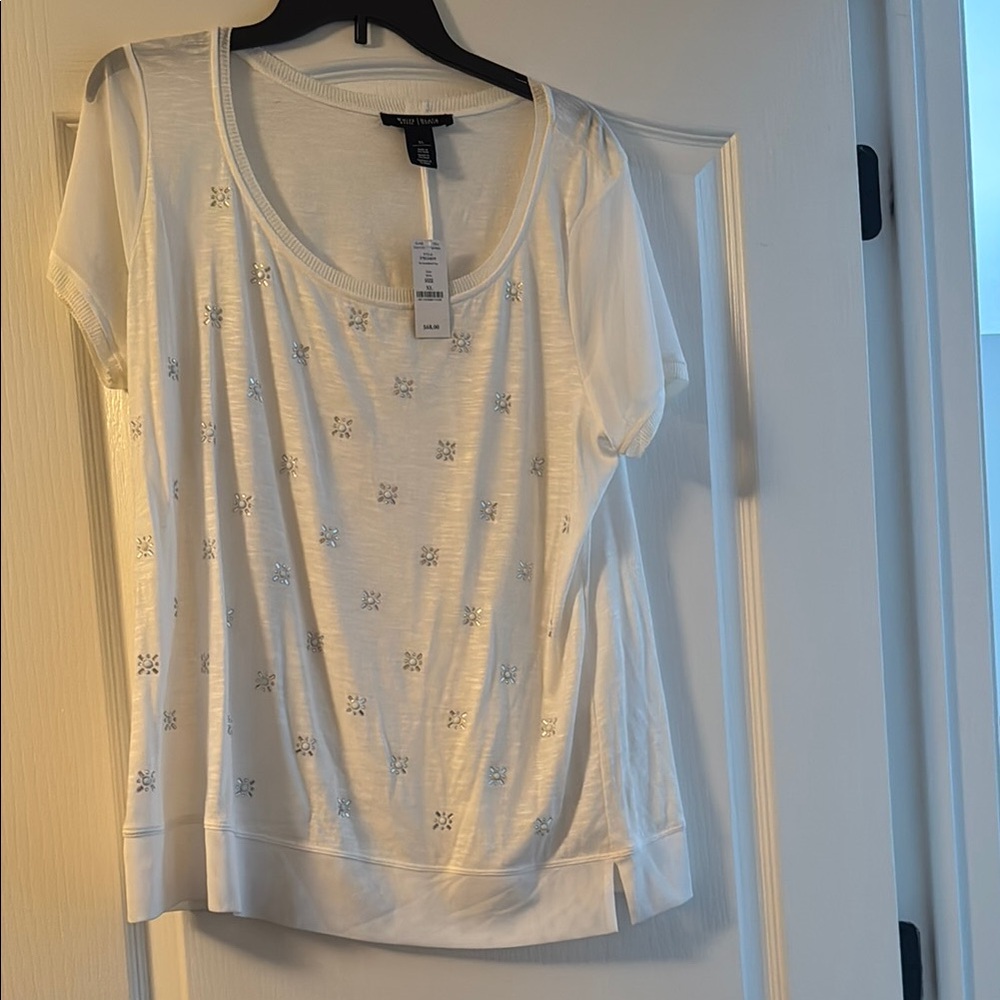 White House Black Market White Studded Short Sleeve Top